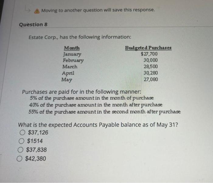 urgent Moving to another question will save this response. Question 8 Estate