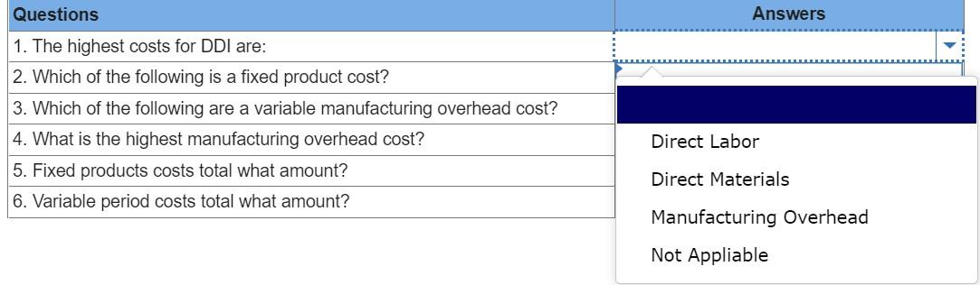 the following is a fixed product cost? \\ \hline 3. Which of