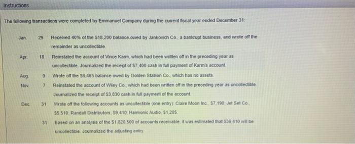 Please show steps clearly. Please show steps clearly. Instructions The following transactions