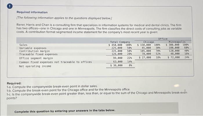 this is all one question Required information {The following information applies to