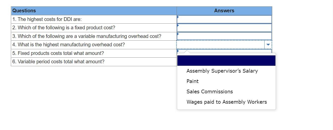 total what amount? \\ \hline 6. Variable period costs total what amount?