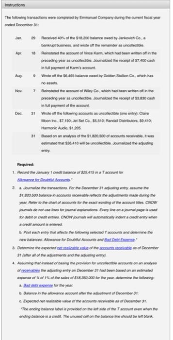 18 Reinstated the account of Vince Karm, which had been written off