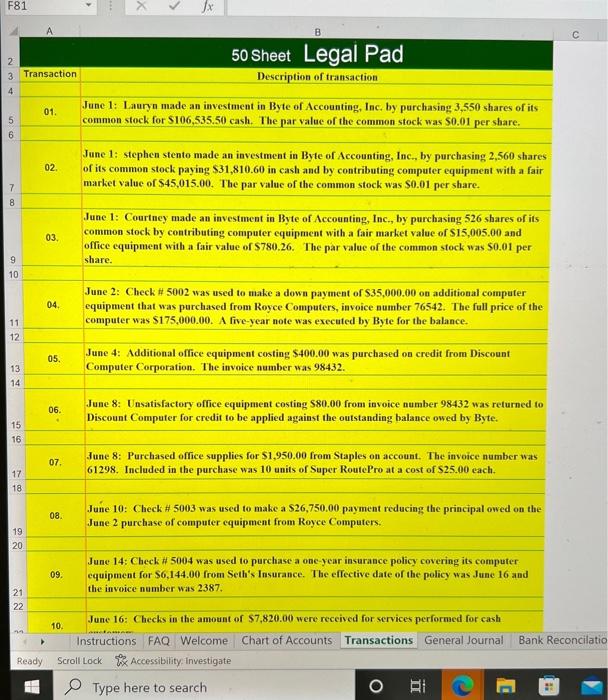  please help me journalize transactions 32-46!! PLEASE HELP ME JOURNALIZE TRANSACTIONS