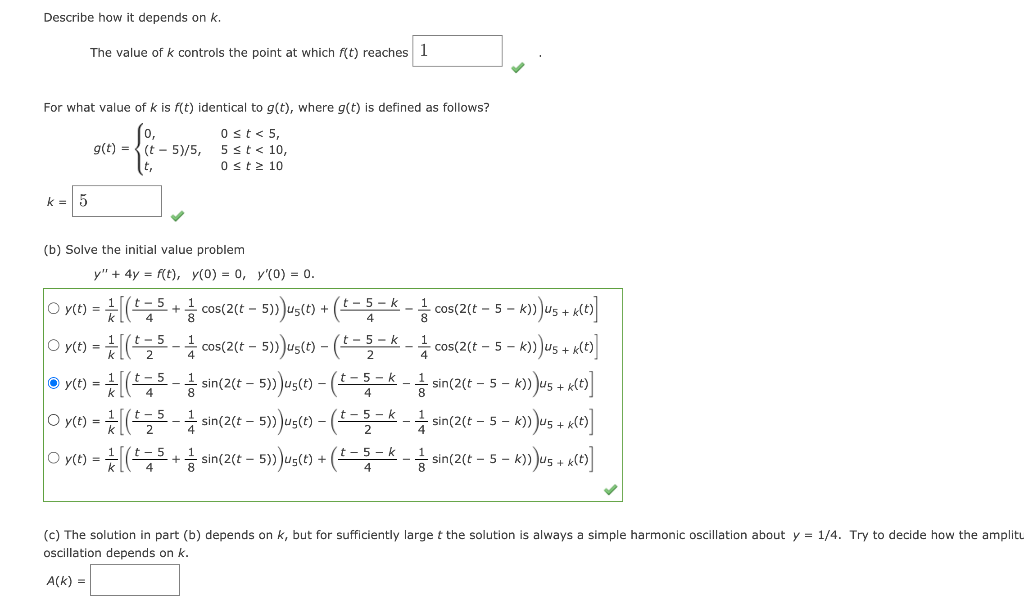 f(t) = [us(t)(t - 5) - U5+k(t)(t - 5 - k)]/k. (a)
