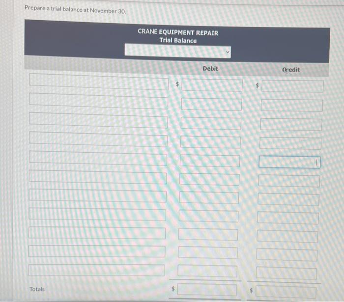 services performed in November. 15 Purchased equipment on account $1,960. 17 Purchased