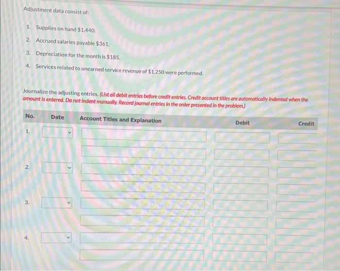 supplies on account $660. 20 Paid creditors on account $2,660. 22 Paid
