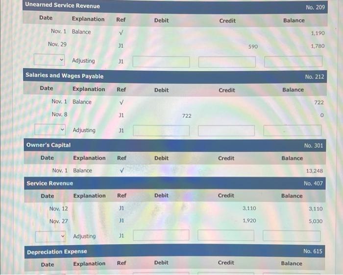 for future service. Journalize the November transactions. (List all debit entries before