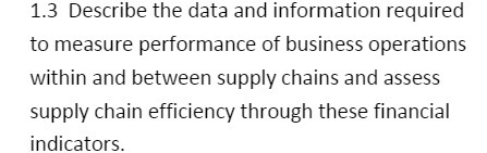 1.3 Describe the data and information required to measure performance of