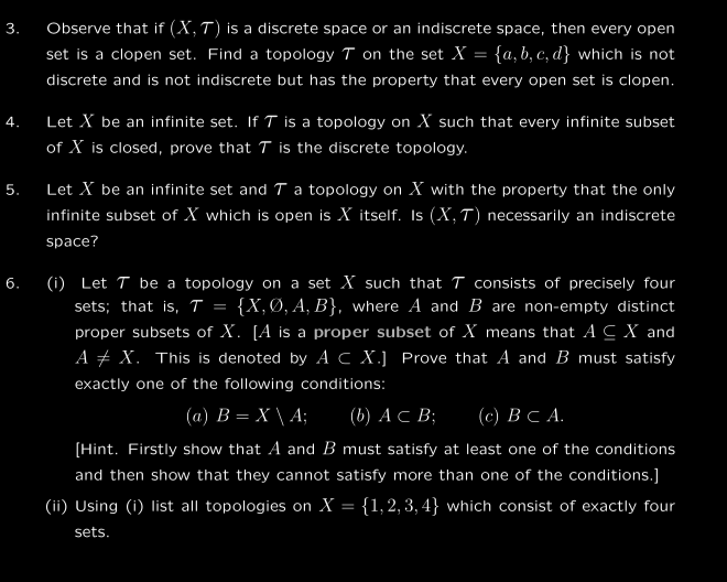 please answer 3. Observe that if (X,T) is a discrete space or