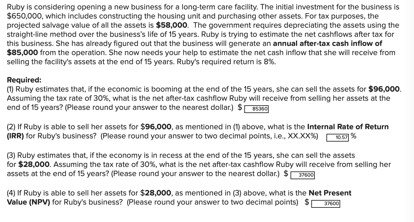 Ruby is considering opening a new business for a long-term care facility.