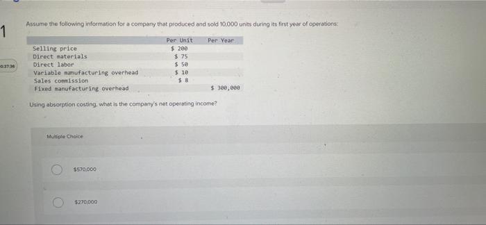 company that produced and sold 10,000 units during its first year of