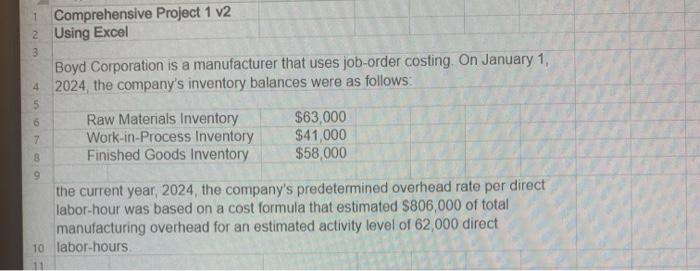  Comprehensive Project 1 v2 Using Excel Boyd Corporation is a manufacturer