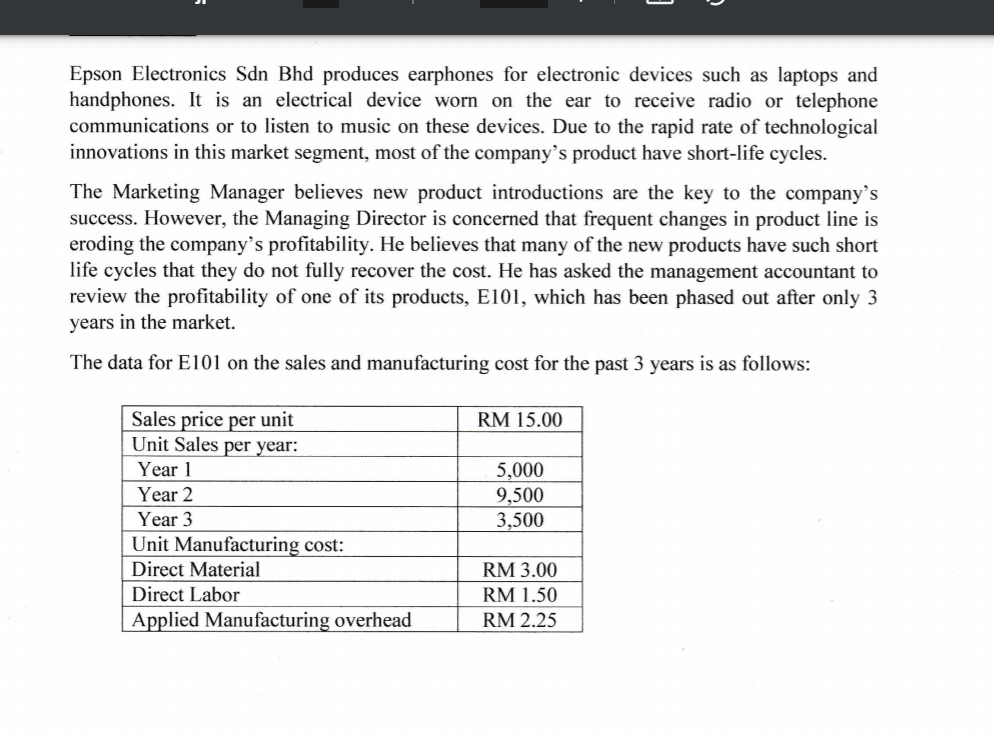 Could you help me solve this question with 1hours? Epson Electronics Sdn