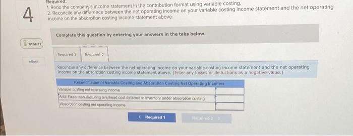 operations. The company's absorption costing Income statement for the year follows can