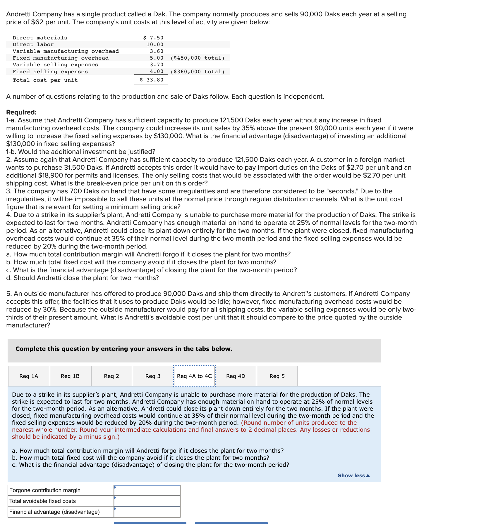 unit. The company's unit costs at this level of activity are given