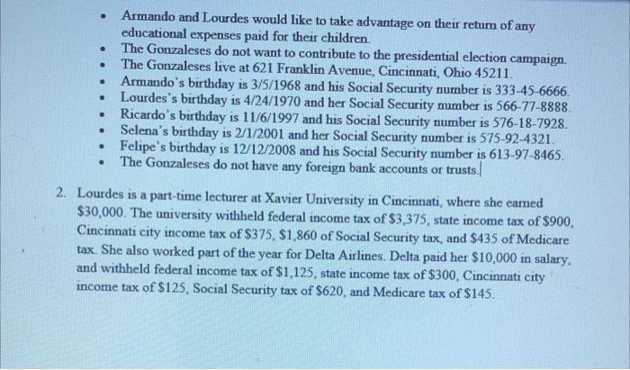 8863 Individual Tax Return Problem 5 Required: Use the following information to