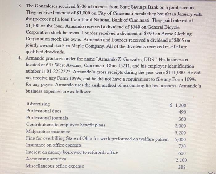 complete Armando and Lourdes Gonzales's 2020 federal income tax return. If any