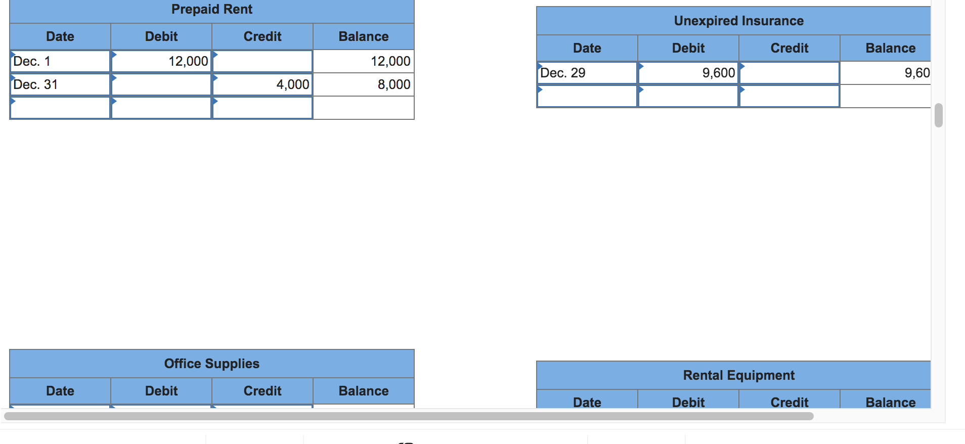 fees earned Salaries expense Maintenance expense Utilities expense Rent expense Office supplies