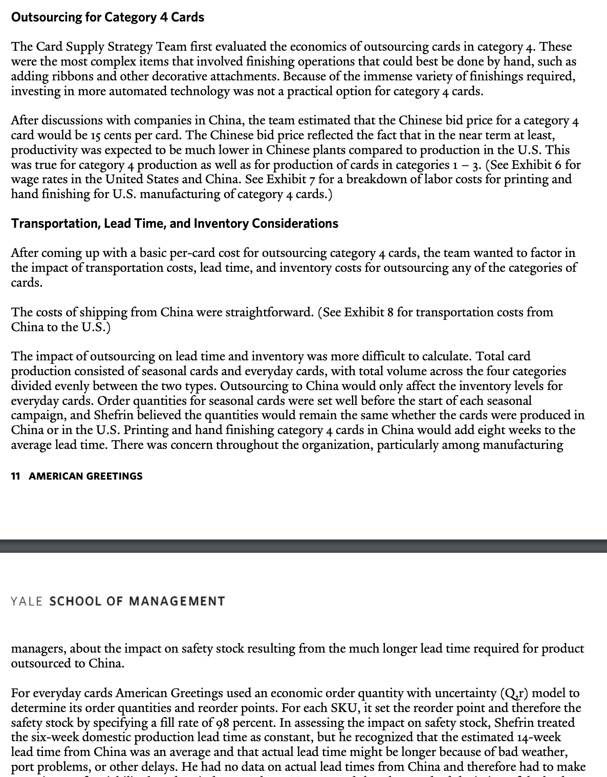 costs per card compare for each card category:Current structure vs.Outsourced to China