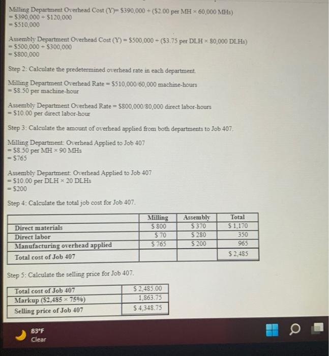the total fixed manufocturing overhead cost for the Milling Department in Data