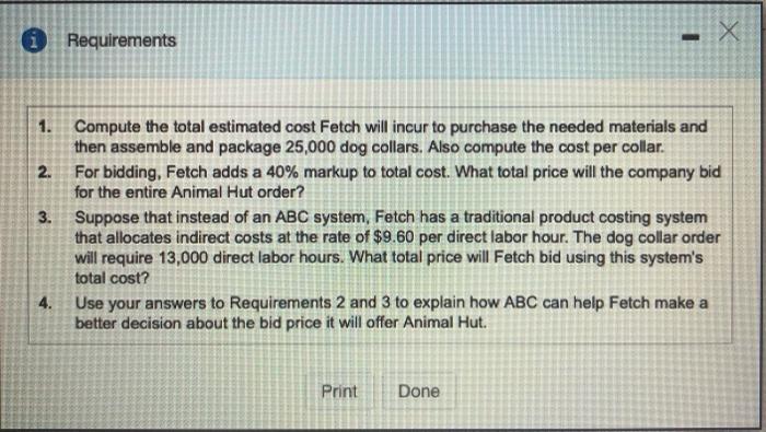 cost is $2.00 per collar. Suppose Animal Hut ha Fetch's bid. Read