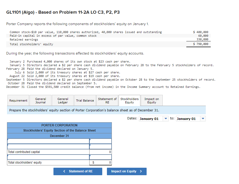 (Algo) - Based on Problem 11-2A LO C3, P2, P3 Porter Company