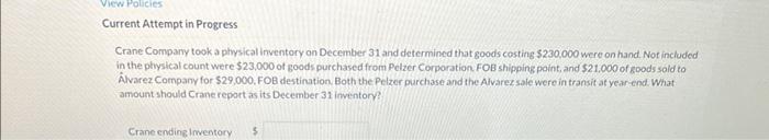  please help Lurrent Attempt in Progress Crane Company took a physical