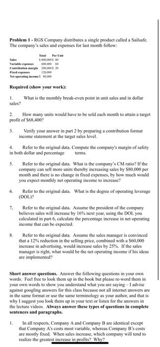 HELP WITH #6, #7 and # 8 PLEASE Problem 1 - RGS