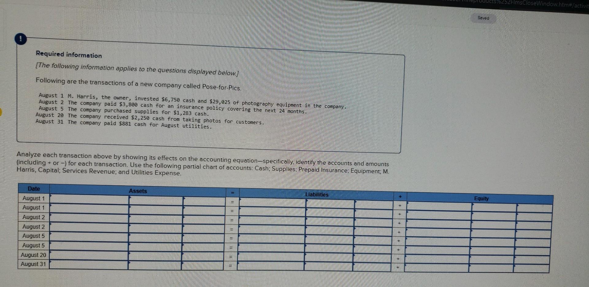  How do you input the Assets, Liabilities, and Equity? Required information