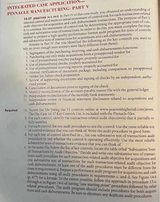 I only need part E. INTEGRATED CASE APPLICATION PINNACLE MANUFACTURING: PART V