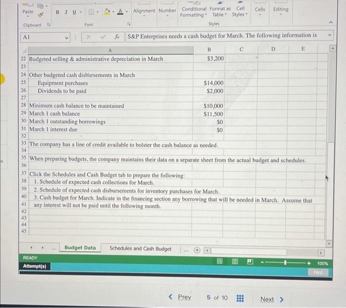 including a schedule of expected cash collections. 2. Prepare a direct materials