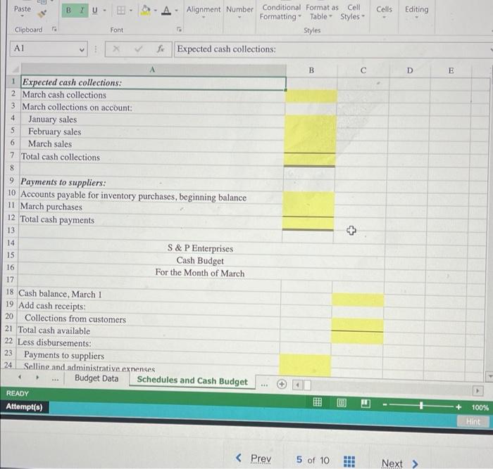budget, including a schedule of expected cash disbursements for purchases of materials.