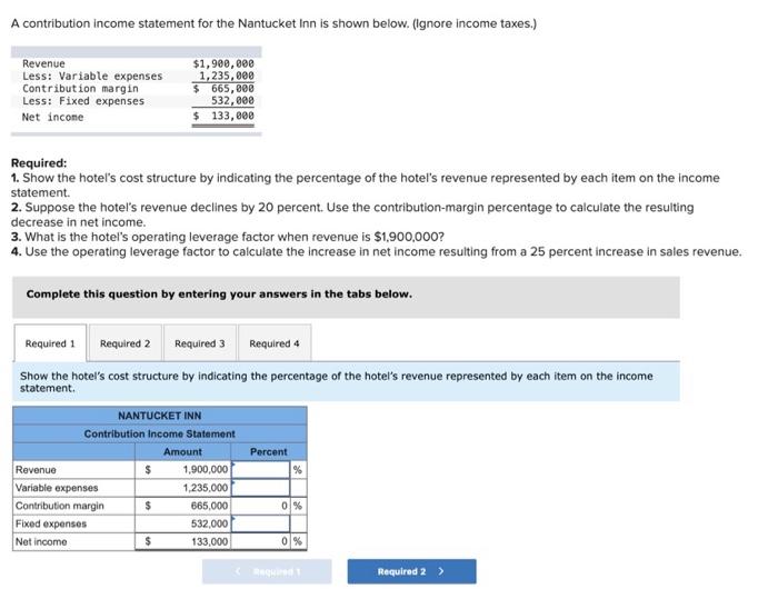 what is the required 1,2,3 and 4 answer? A contribution Income statement