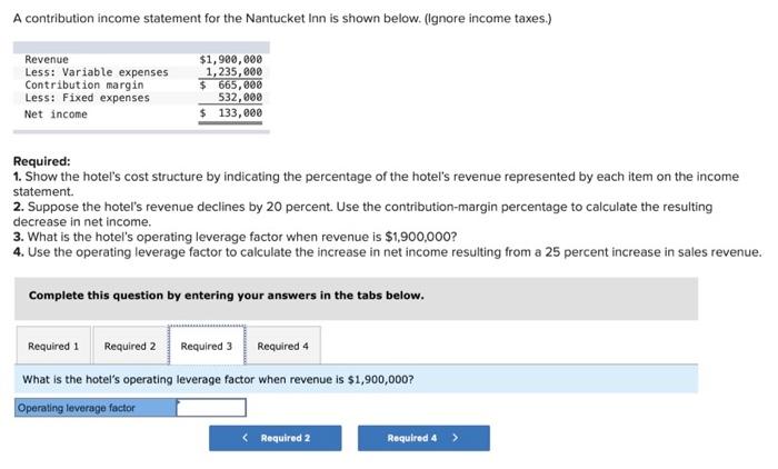 Variable expenses Contribution margin Less: Fixed expenses Net income $1,900,000 1,235,000 $