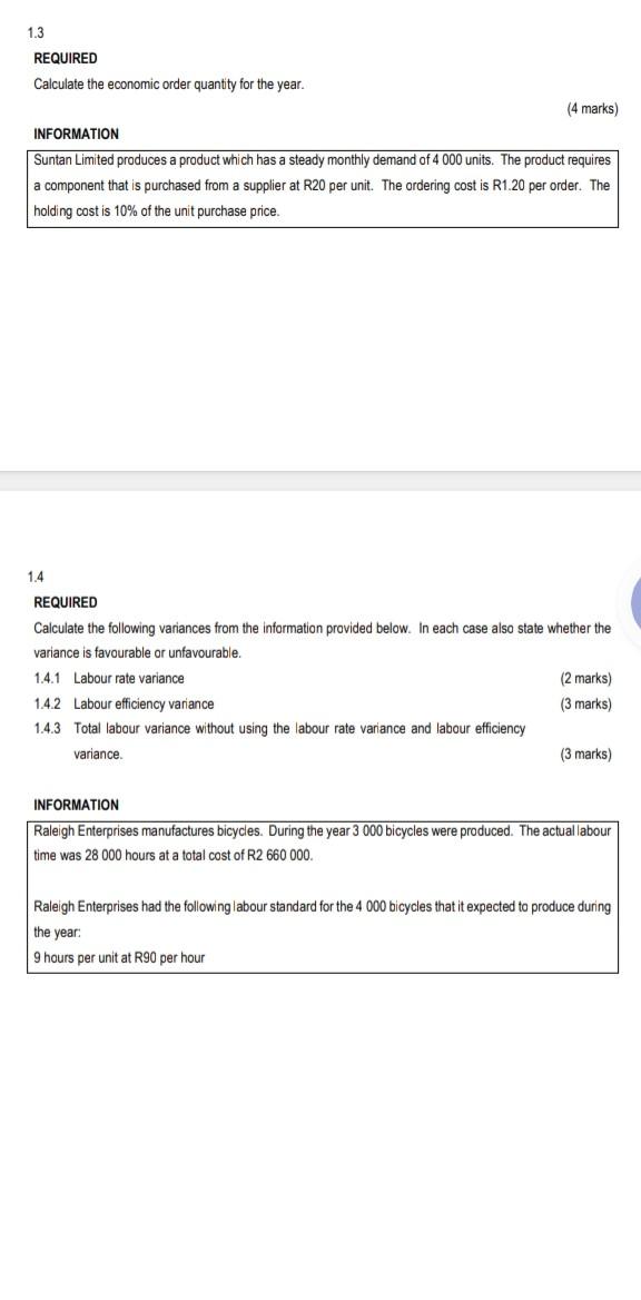 help me here 1.3 REQUIRED Calculate the economic order quantity for