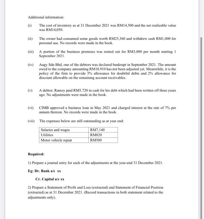 container. The following trial balance was extracted from the book for year