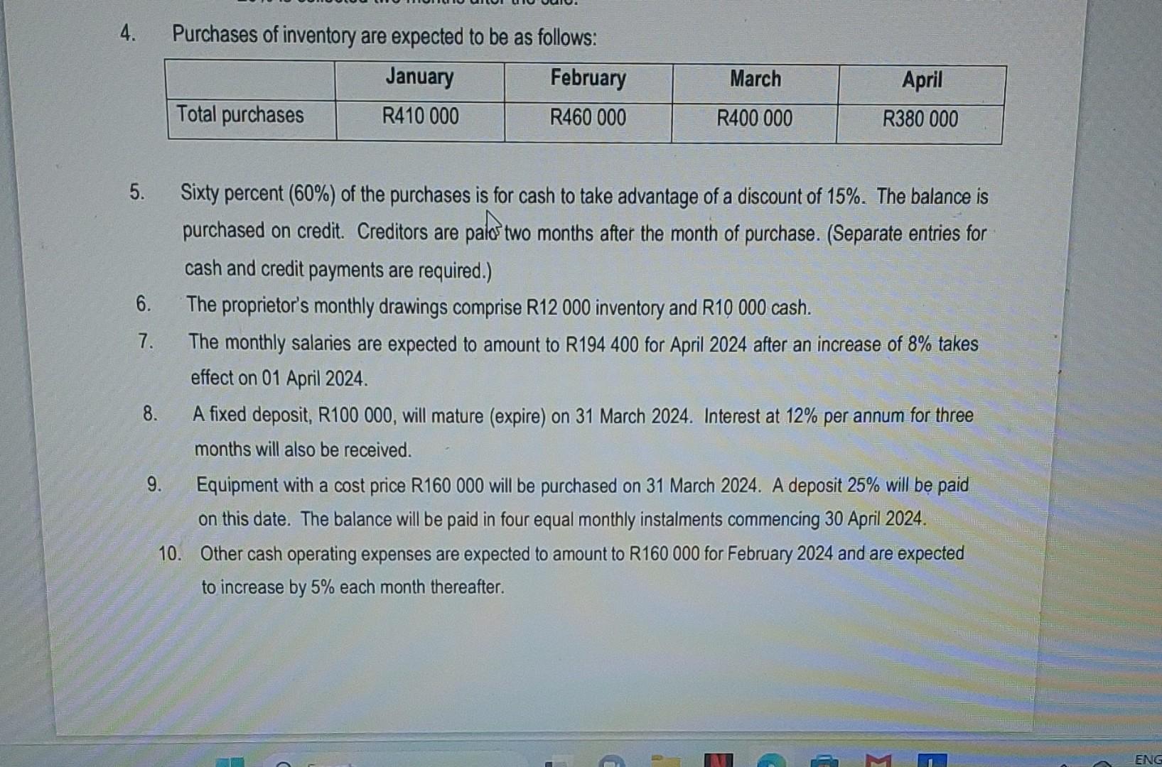 information provided by Empire Traders to prepare the following for March and