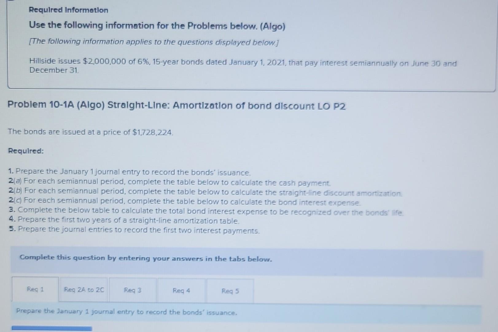 Required Informetion Use the following information for the Problems below. (Algo)