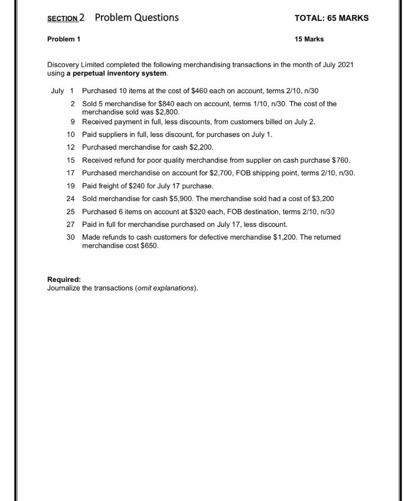 I need help with this please, Thank you SECTION 2 Problem Questions