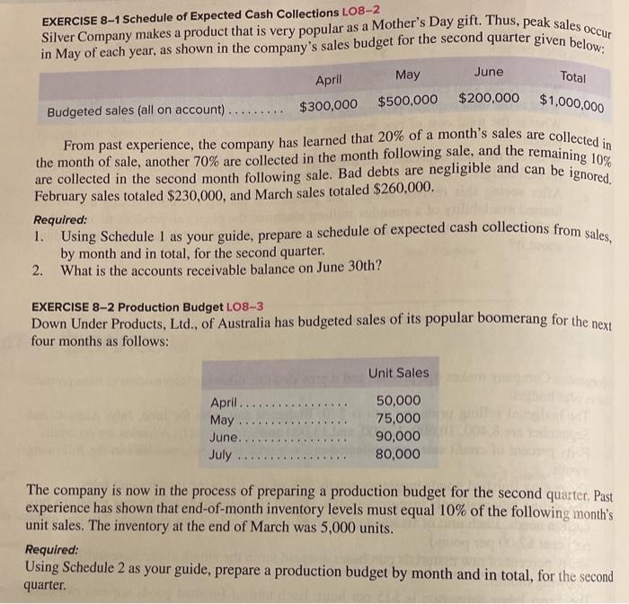 Silver Company Sales Budget Second Quarter April May Budgeted Sales $ 300,000