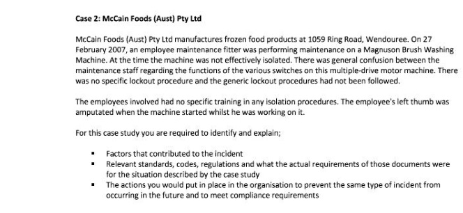 For the case study Explain the points below Case 2: Mccain Foods