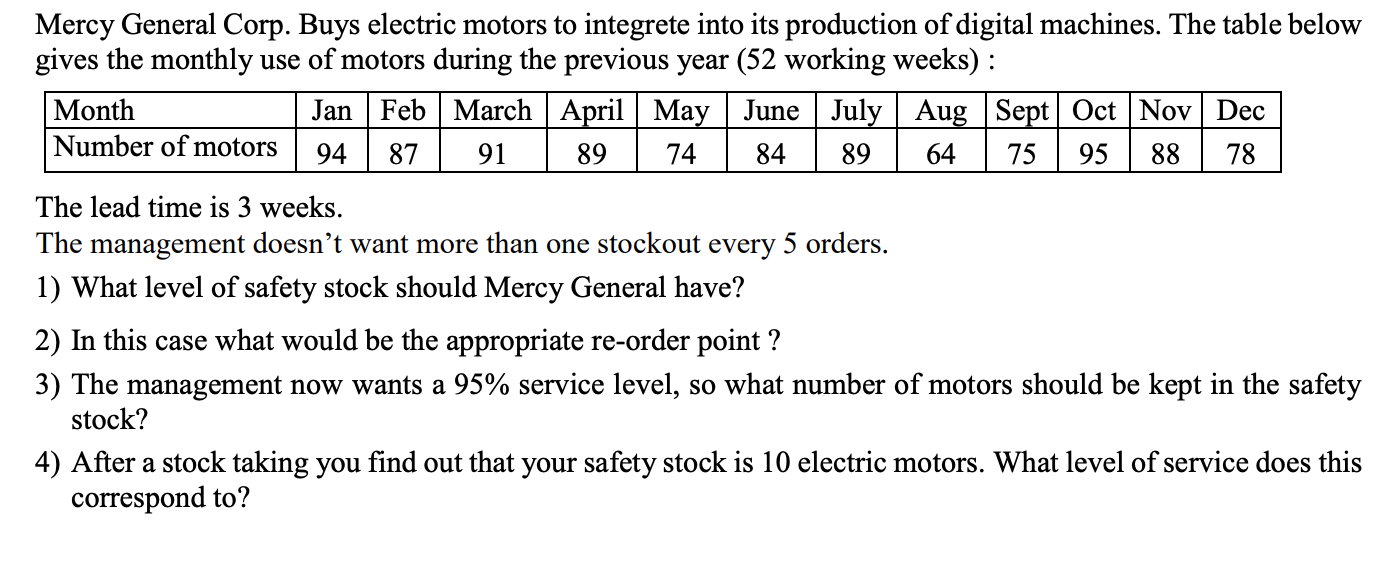 Thanks. \fMercy General Corp. Buys electric motors to integrete into its production