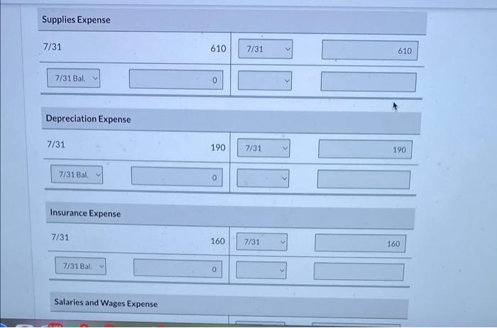 Dividends 620 (To close dividends to retained earnings) Cash 7/1 12,500 7/1