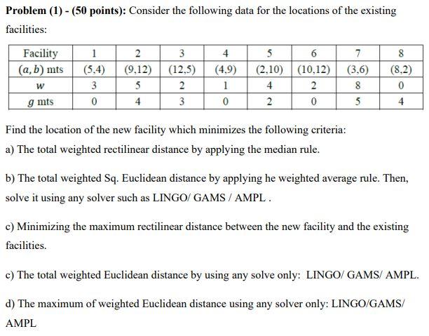  Problem (1) - (50 points): Consider the following data for the