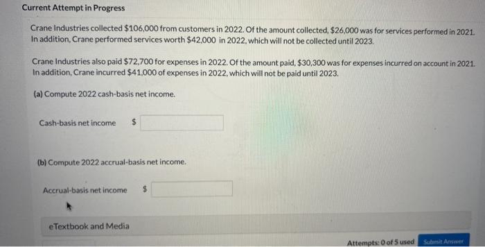 help Current Attempt in Progress Crane Industries collected $106,000 from customers in