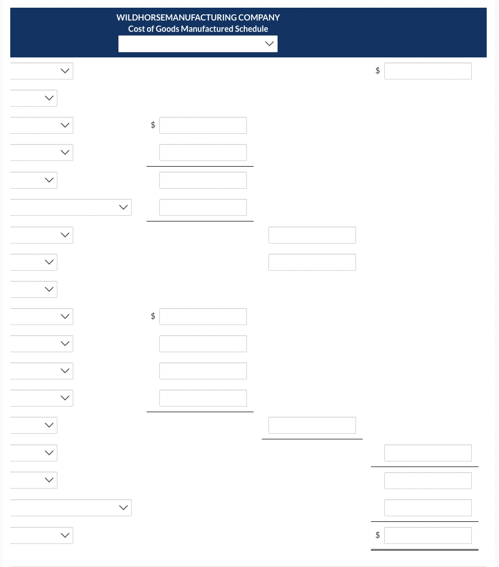 balances listed below, prepare a schedule of cost of goods manufactured for