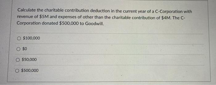 Please Solve In 10mins Calculate the charitable contribution deduction in the current