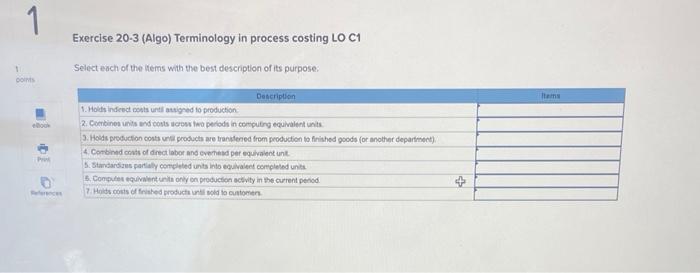 please help!answer options are also listed below Exercise 20-3 (Algo) Terminology in