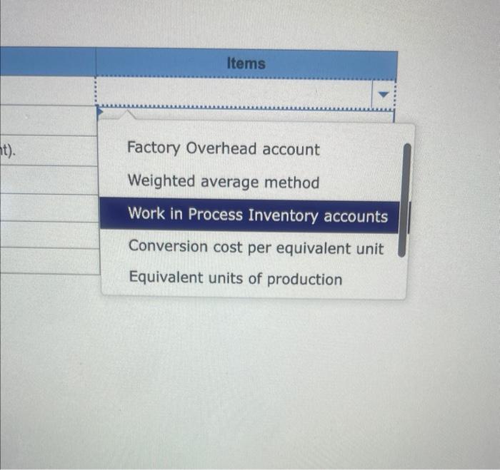 process costing LO C1 Select exch of the riems with the best