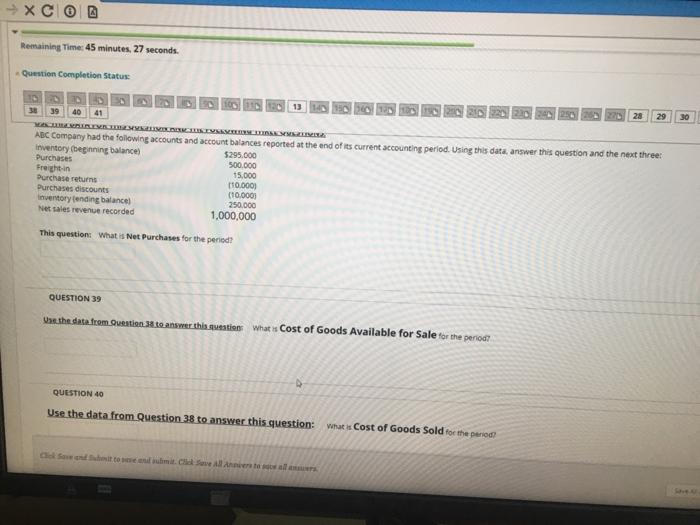  -> XCO Remaining Time: 45 minutes. 27 seconds Question Completion Status